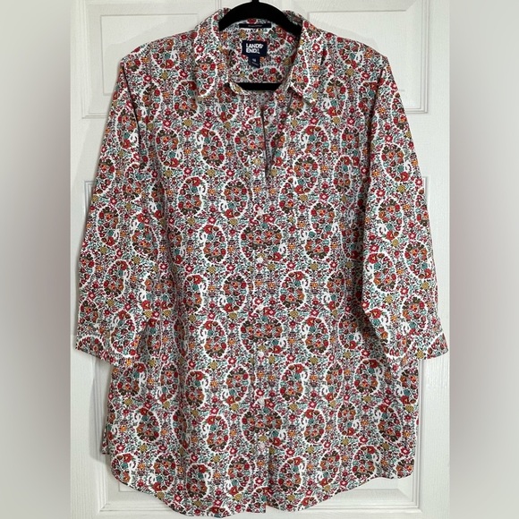 Lands' End Tops - NWOT LANDS‎ END Women’s No Iron 3/4 Sleeve Tunic Top Floral Print Size 16